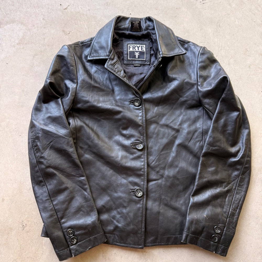 Frye Womens Black Genuine Leather Button Front Jacket XS Classic Moto Biker